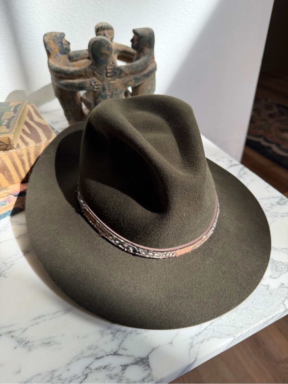 Stetson Olive Green Fur Fedora Hat with White Liner Size Medium